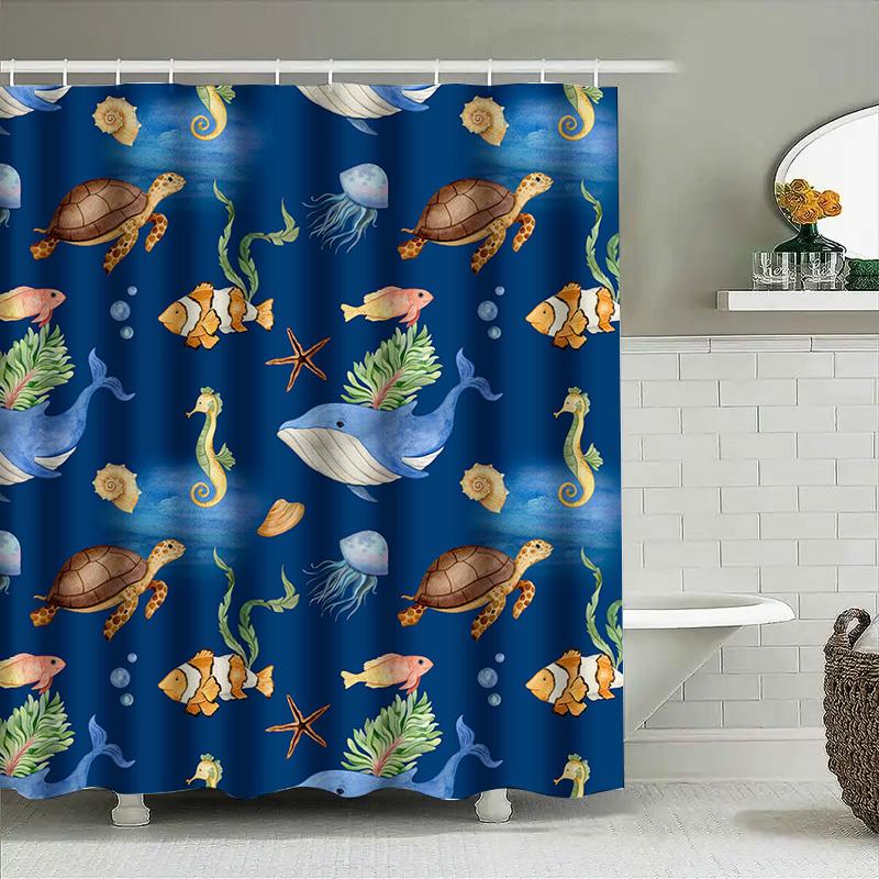 Colorful Underwater World Shower Curtain 3D Printed Waterproof Fabric Customizable Design For Bathroom Decorations