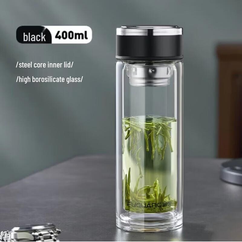 FUGUANG Double Wall Glass Tea Cup with Lid