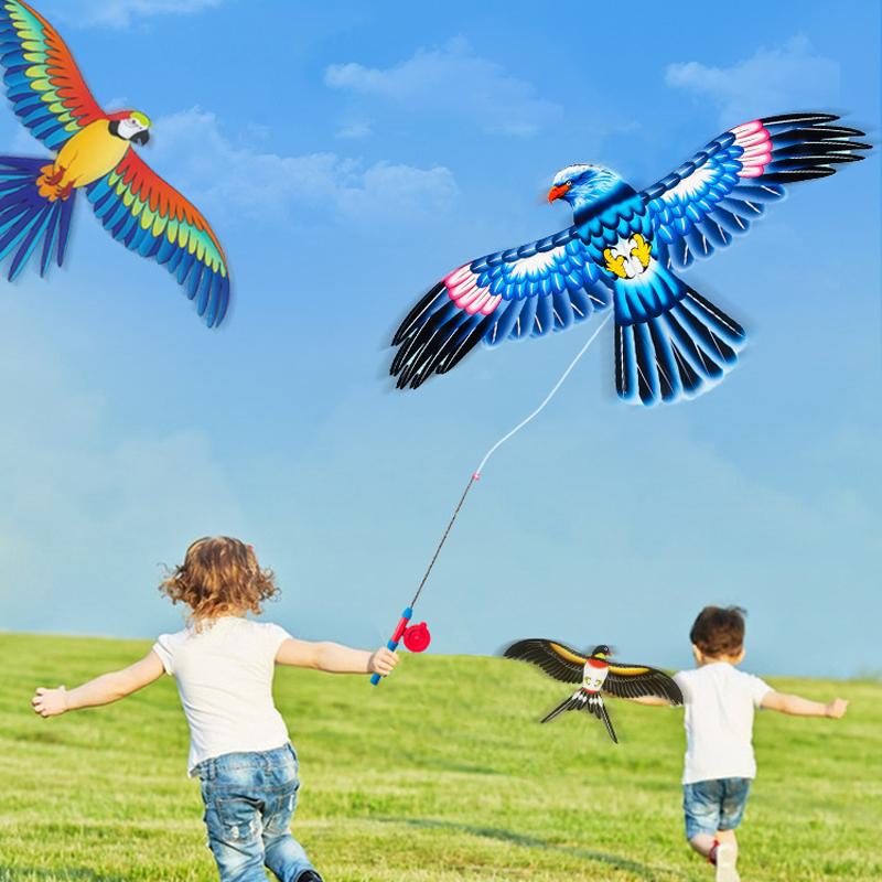 Non-Toxic Mini Fishing Rod Kite For Kids Vivid Butterfly Swallow Parrot Easy To Fly Goldfish Kites For Toddler Outdoor Beach Park Beginner