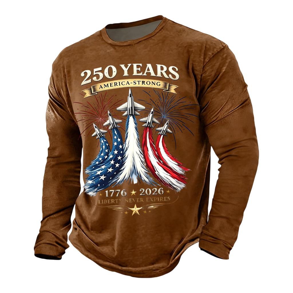 Men's Long Sleeve Casual Printed T Shirt 250 Years 1776 2026 Never Expires America Strong Graphic Top