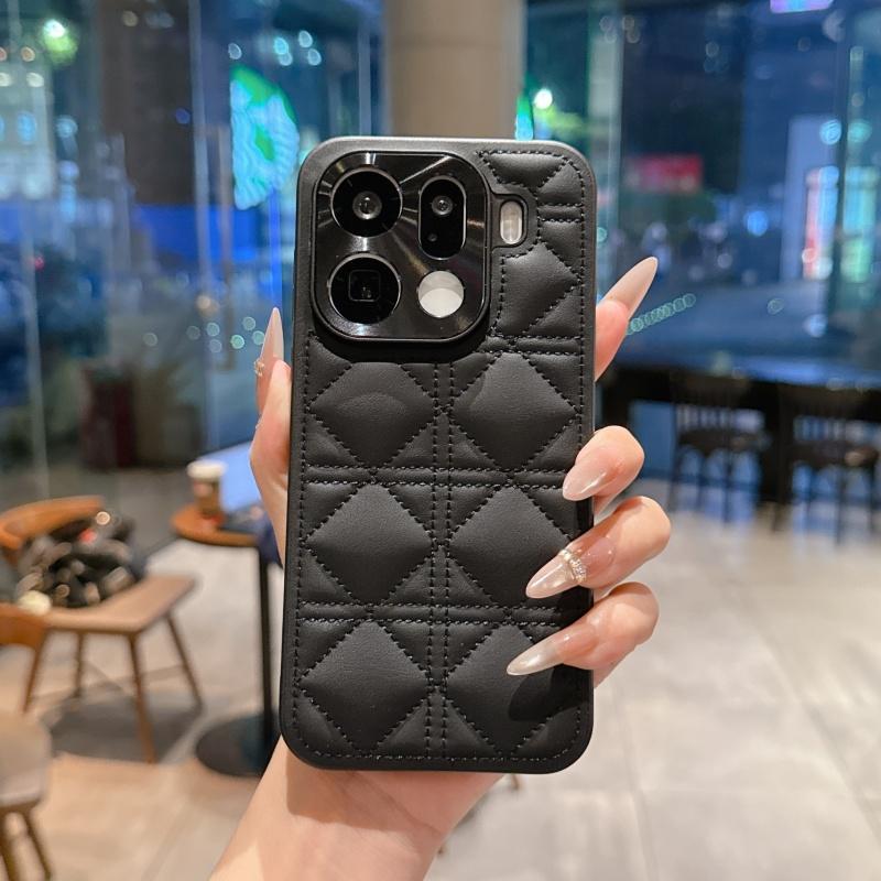 Kawaii Simple Love Tartan Pattern Leather Case For Oppo Find X8 X8s X9 Pro Plus Ultr Full Camera Lens Protection Back Case Cover
