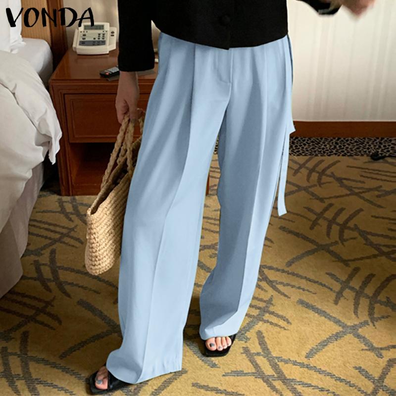 

VONDA весенние женские прямые однотонные свободные длинные брюки с высокой талией
