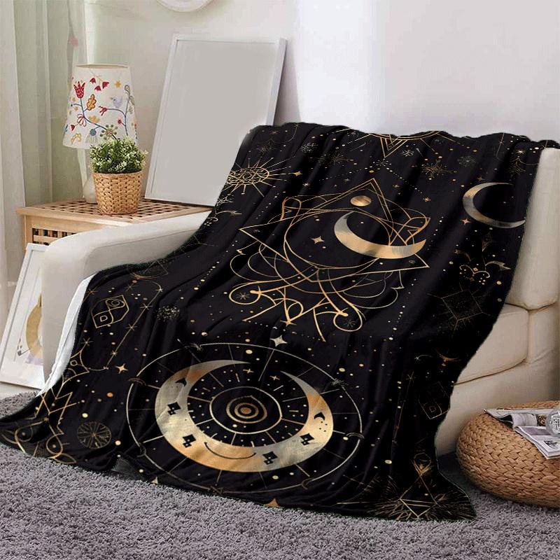 

1pc Moon Printing Lightweight Flannel Blanket, Comfortable and Warm Blanket, for Camping Sofa Bed and Couch Office, in All Seasons 130cmx150cm