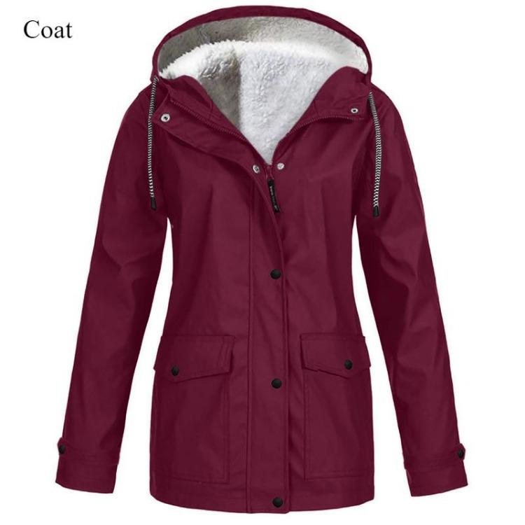 Warme Winddichte Damen Hardshell Jacke Herbst Winter Samt Kapuze Bergsteiger Mantel Einfarbig Mittellange Jacke