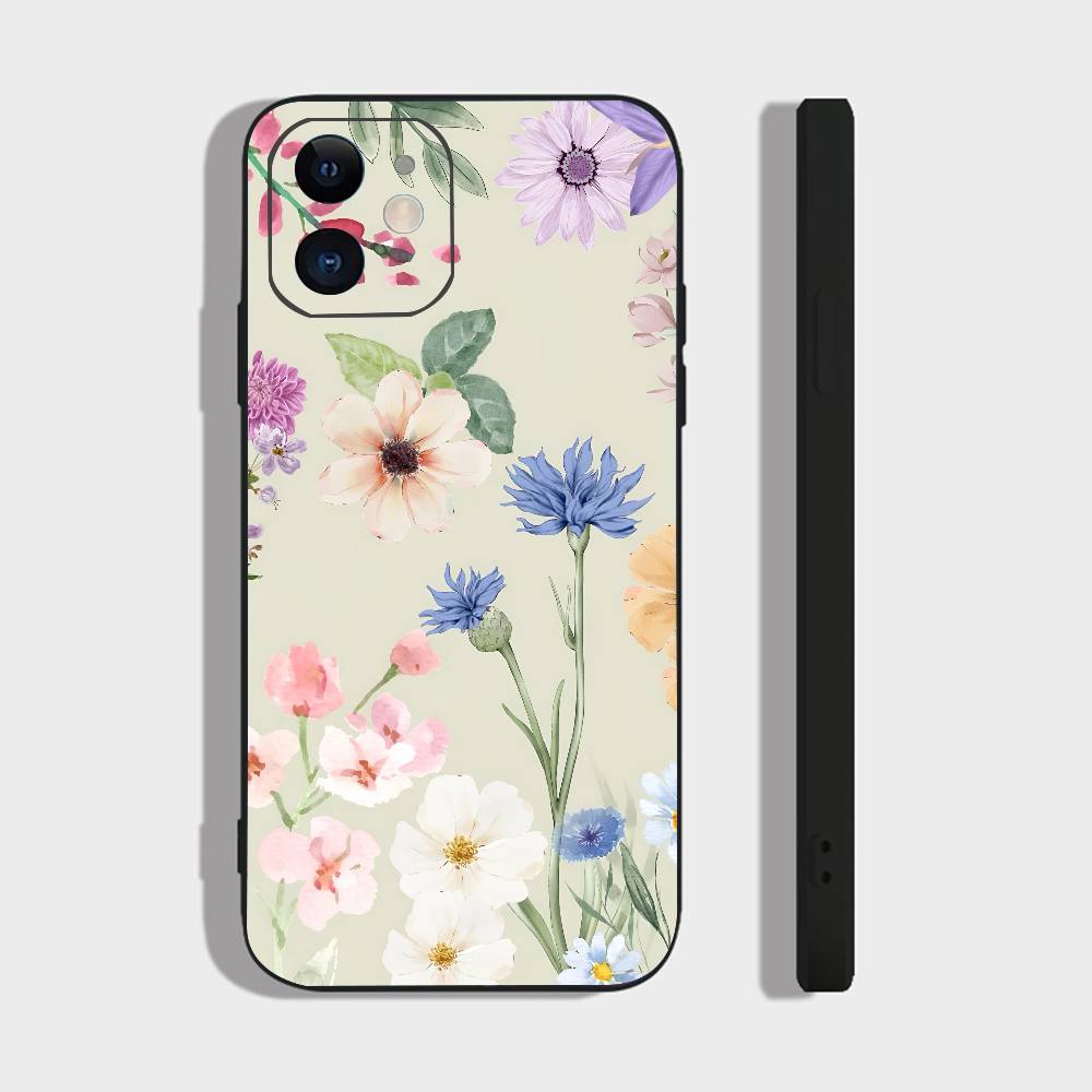Art Flower For IPhone 13,17,11,12,16,14,15,Plus,Pro Max Soft Silicone Black Phone Case