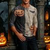 Men's Henley Neck Halloween Print Raglan Sleeve Three Quarter Length Shirt Casual Lightweight Pullover Top for Fall and Everyday Wear
