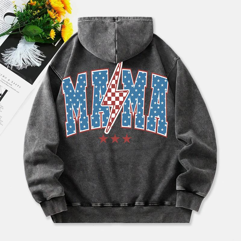 Bluza z kapturem z napisem Mama, bawełniana, streetwearowa, z długim rękawem, z kieszenią, oversize, damska odzież