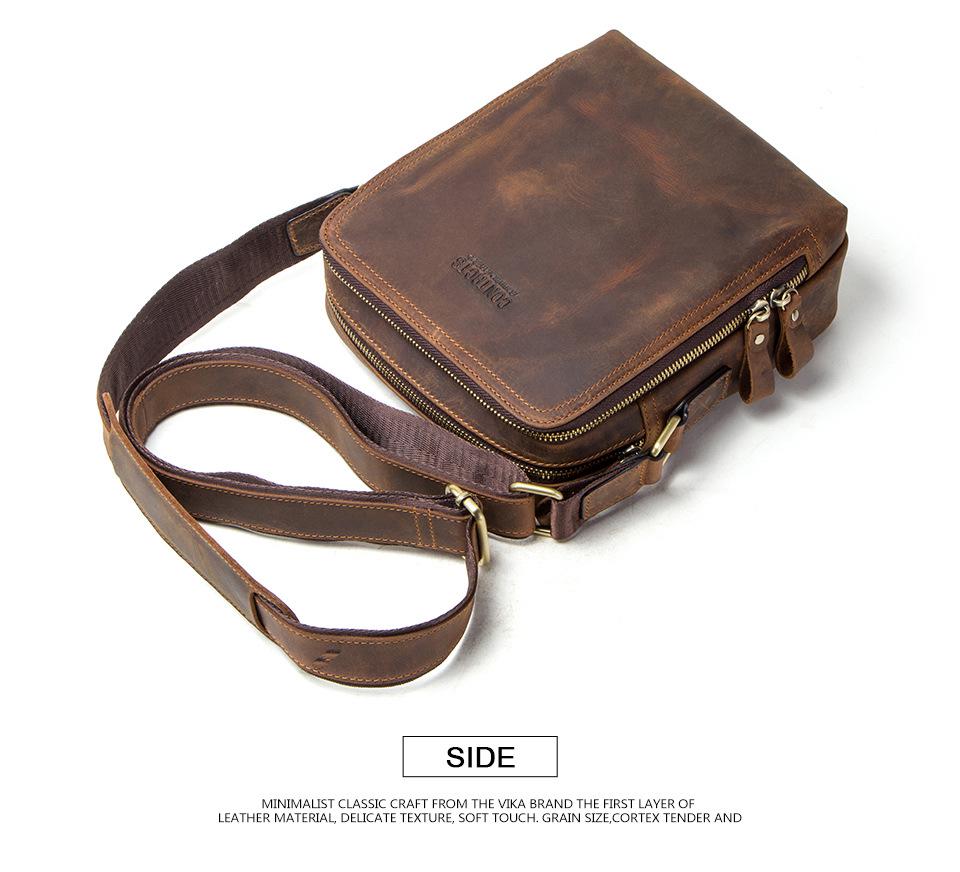 Czarny Anioł Retro Skóra Crazy Horse Męska Torba Na Ramię Crossbody