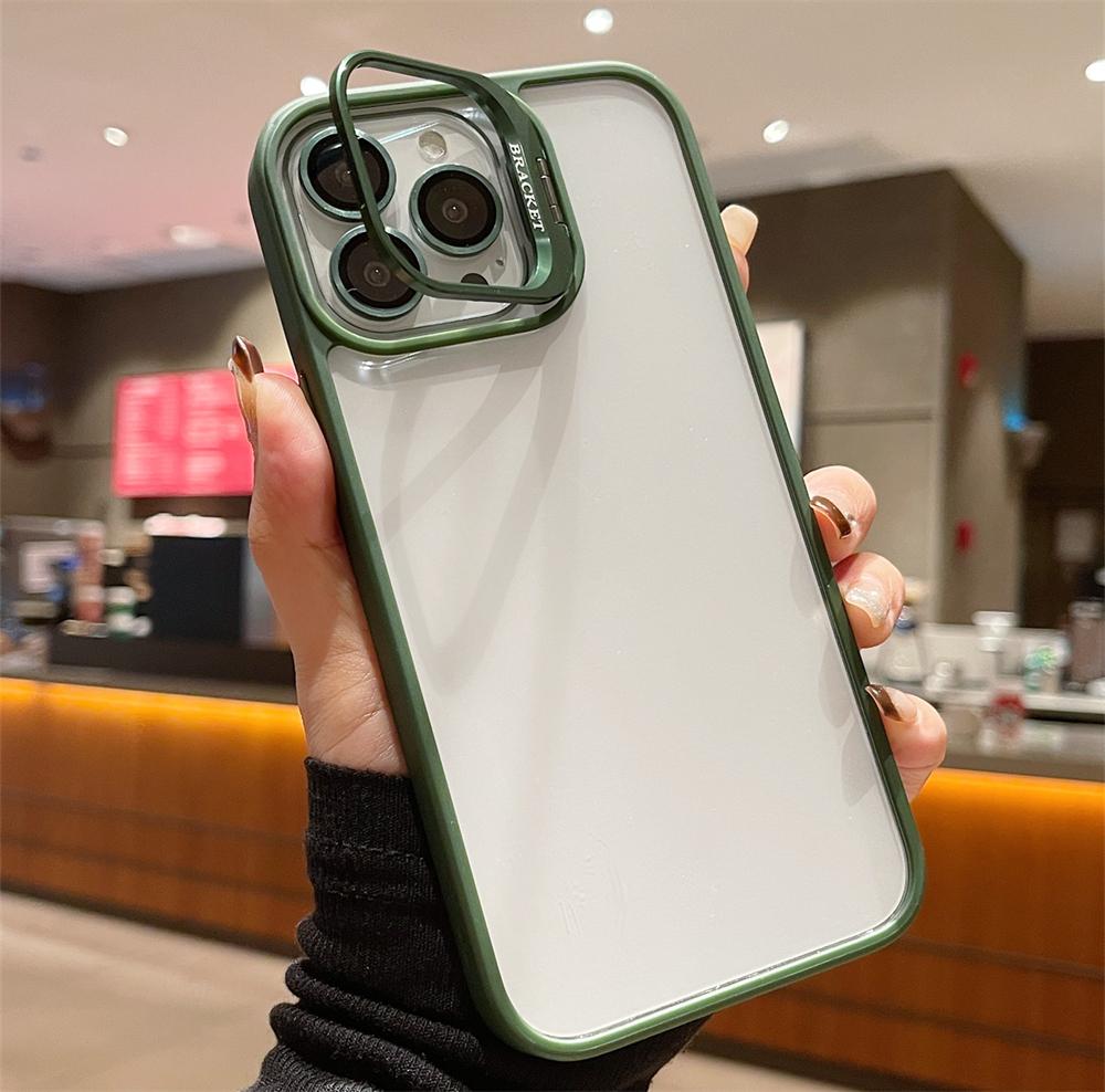 Lens Metal Ring Protector Stand Phone Cases For IPhone 16 15 14 13 12 11 Pro Max Plus Camera Glass Lens Protection Clear Cover