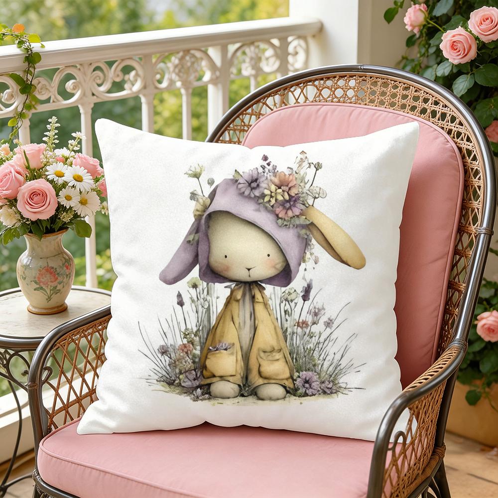 Baby Bunny Easter Cushion Cover Soft Plush Throw Pillow Cover DoubleSided Decorative Cushion Case Sofa Bedroom Home Decor