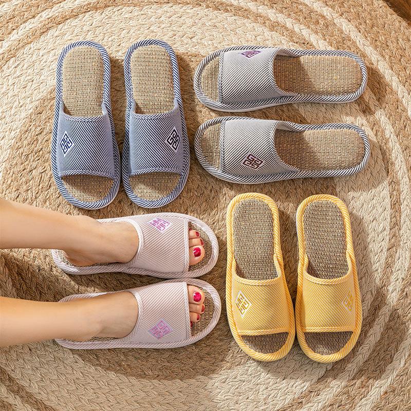 Linen slippers spring and autumn four seasons indoor household cotton and linen stepping on shit feeling home non-slip summer couple wholesale