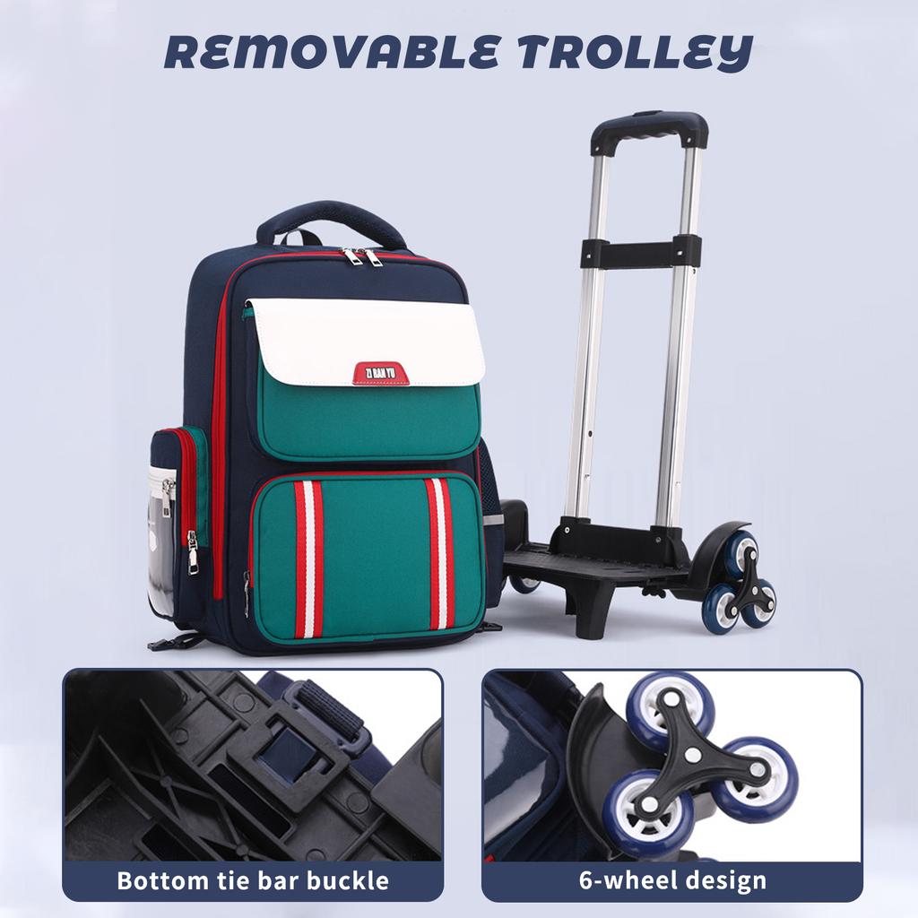 School Bag With Wheels Rolling Backpack for Kids Wheeled School Bag 6 Wheels Trolley Bookbag Carry On Luggage with Lunch Bag