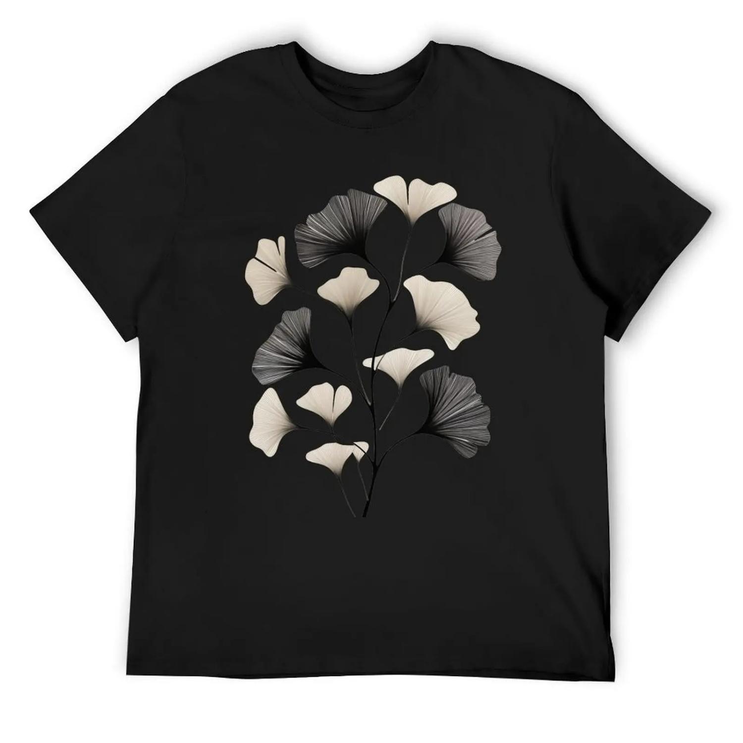 

ginkgo leaves botanical art T-Shirt vintage luxury designer summer shirt plain t shirts men XXXXXL чорний