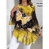 Elegant White Watercolor Blue Floral Print Shirt Women'S 3/4 Flared Sleeve Soft Workwear Top Blouse