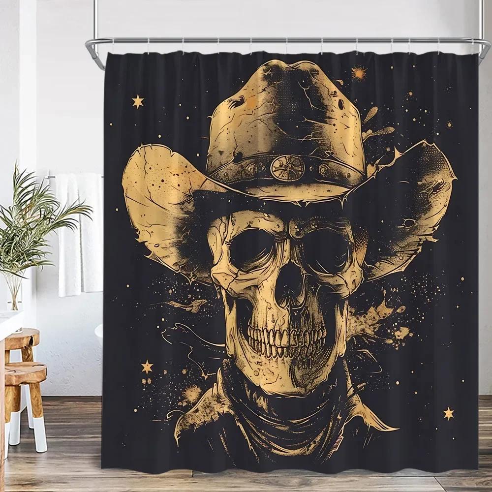 Funny Skull Bone Shower Curtain Halloween Flower Green Leaves Bathroom Decoration Vintage Skull Polyester Shower Curtain