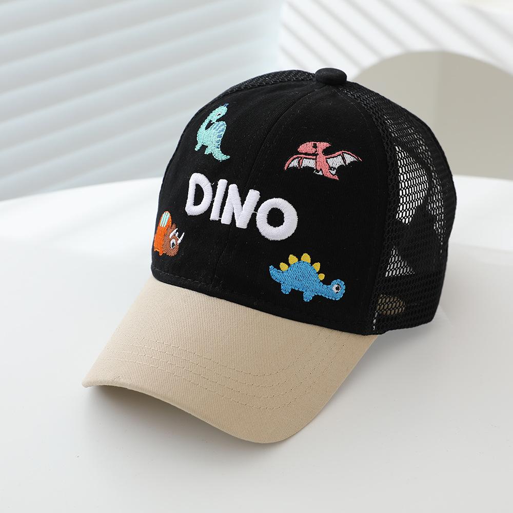 Summer Dinosaur Dino Embroidery Hat Children'S Mesh Cap Cartoon Mesh Hat Sun Hat Embroidery Baseball Cap