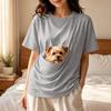 Unisex Short Sleeve T-Shirt with Large Pockets for Phone and Pet, Loose Fit Drop Shoulder Casual Top