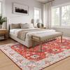 Vintage Bohe Washable Red Area Rug for Living Room, Bedroom, Office Ultra-thin Stain Resistant Indoor Low Pile Carpet