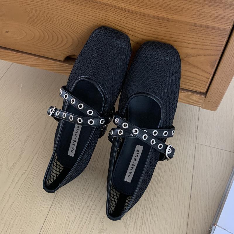 

Mesh Breathable Flat Sandals Women Summer Fashion Double Strap Buckle Square Toe Mary Jane Shoe Luxury Shoe Pumps 39 чорний