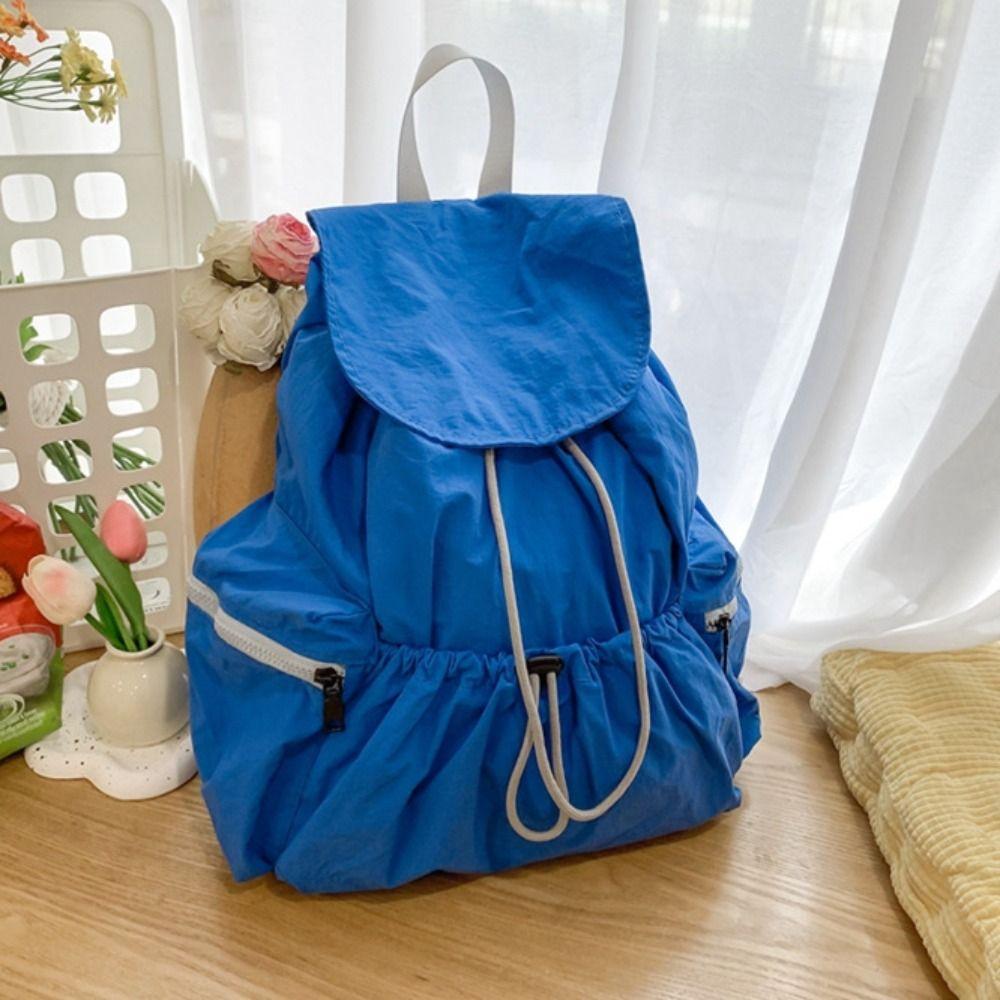 Casual Canvas Shoulder Bag Lightweight College Student Schoolbag Nylon Drawstring Backpack Daily