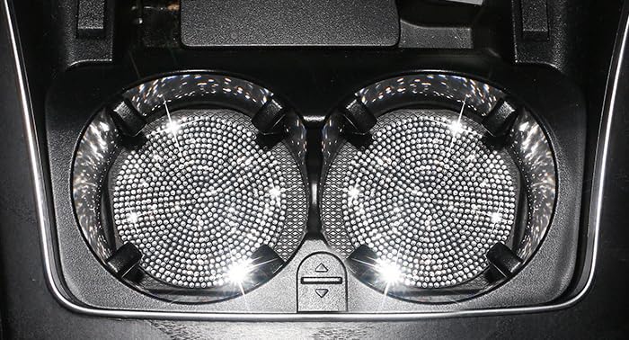 Car Coasters for Drink Rhinestone Set of 2 Holders, Non-Slip, Design, Beautiful, (Silver)
