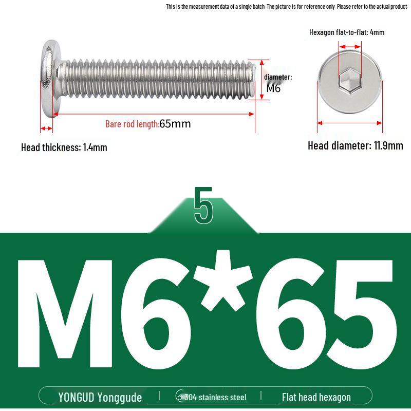 304 Stainless Steel Ultra-Thin Flat Head Hex Socket Bolt, M2-M12