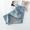2025 Spring Women's Petite High-End Light-Wash Wide-Leg Jeans - Slimming, Loose, Straight, Nine-Point Style