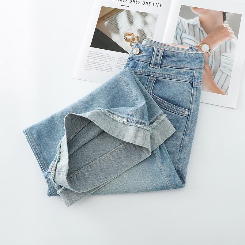 2025 Spring Women's Petite High-End Light-Wash Wide-Leg Jeans - Slimming, Loose, Straight, Nine-Point Style