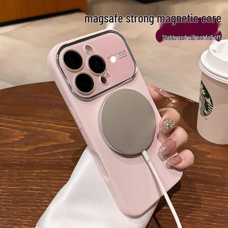 iPhone 16 ProMax Liquid Silicone Case with Large Window for Apple 17, Magnetic Crystal Lens