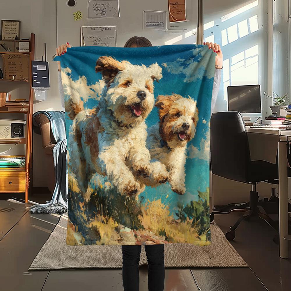 Shih Tzu and grass,pattern Flannel Blanket, High quality Comfortable for All Seasons, Home Decor, Warmth and Comfort, Perfect for Gifts.