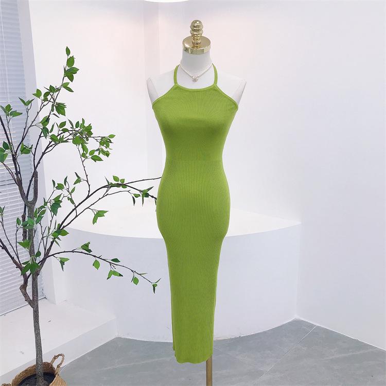 

Autumn Desire Retro Lace-Up Backless Halter Dress Medium чай зелений колір