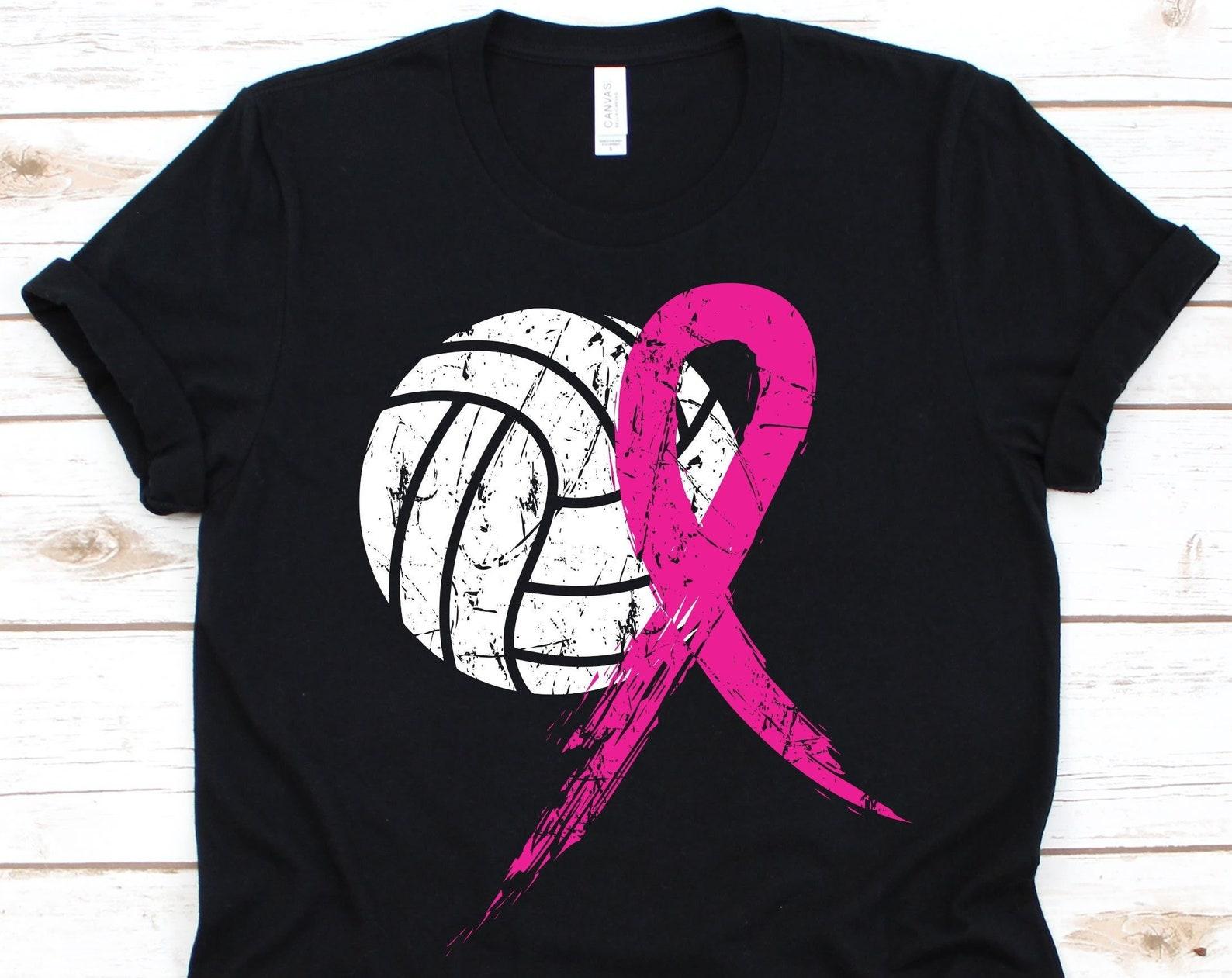 Retro Volleyball Pink Ribbon Shirt, Breast Cancer Awareness Gift, Cancer Shirt, Pink Ribbon Graphic, Volleyball Design, Volleyball Lovers L
