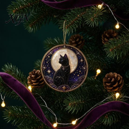 Precious Memory Commemorative Black Cat Pearl Diamond Art Painting Ornament, 2D Flat Acrylic Valentine Day Romantic Present Hanging Suncatcher, Beaded