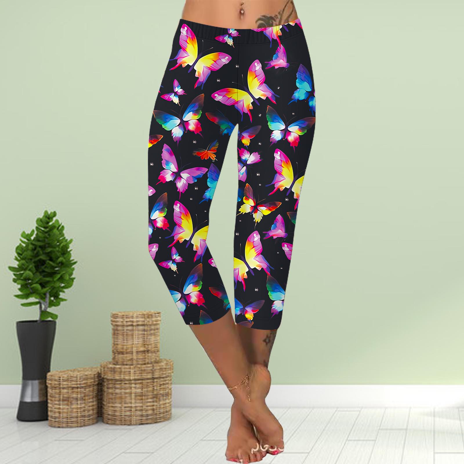 

Брюки летние короткие леггинсы укороченные узкие брюки леггинсы больших размеров женские облегающие брюки с принтом 3D Golden Butterfly 5XL фиолетовый