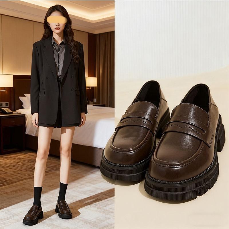 Nové boty zvyšující výšku, mokasíny na silné podrážce, retro jednoboty z měkké kůže pro ženy