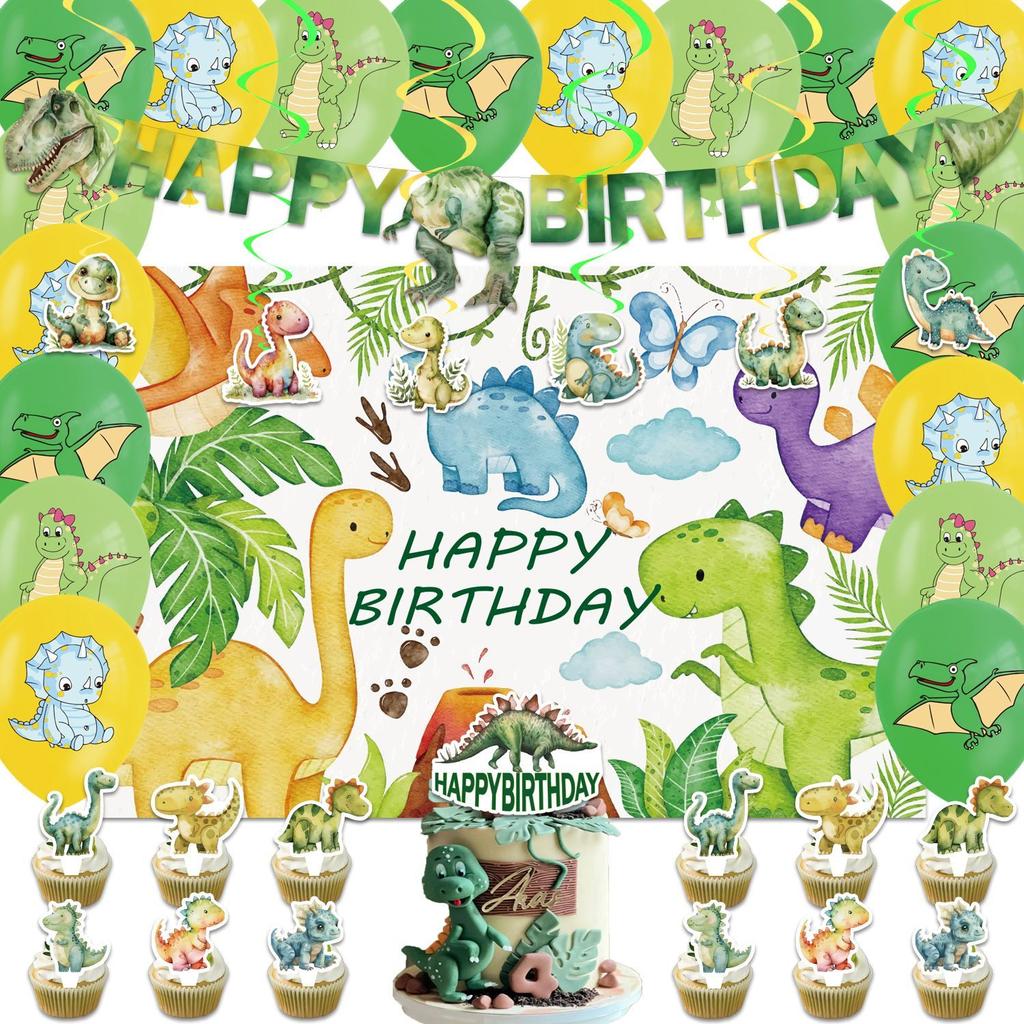 Dinosaur-themed Birthday Party Decorations: Balloons, Banners, Backdrops, Cake Toppers, and Party Setup Supplies