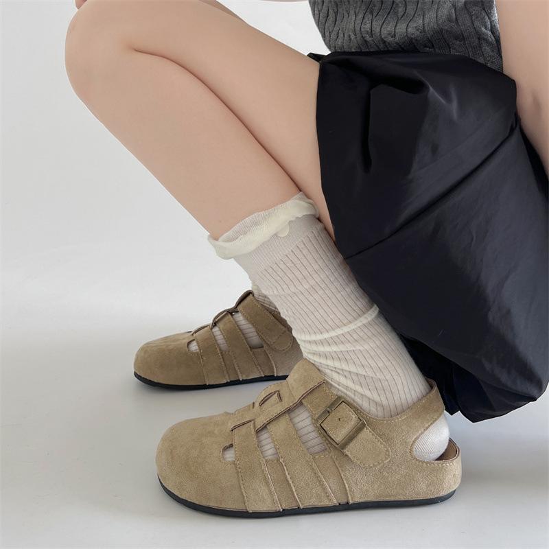 Queen Fan retro non-slip flat-bottomed bag head sandals women's 2025 summer wear with skirt Birkencool slippers