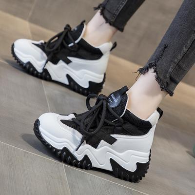 Damen-Dad-Schuhe mit innerer Erhöhung, echtes Leder, Sommer, dicksohlige, atmungsaktive Mesh-Freizeit-Sportschuhe