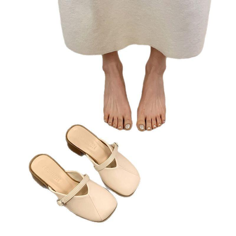 Baotou Halbschuhe Damen Sommer 2024 neu Französisch dicker Absatz Mueller Schuhe eckige Zehenpartie hoher Absatz Sandalen Feenstil