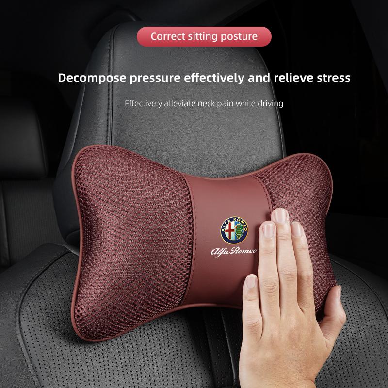 2026 Hot Sticker High-end Ice Silk Car Seat Headrest Memory Foam Comfort Pillow Auto Interior For Alfa Romeo 4C 159 166 Giulia G