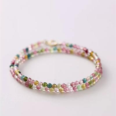 Double-layer Ultra-fine Natural Rainbow Tourmaline Bracelet Women's Niche Design Sense Exquisite Stacking Bracelet Jewelry