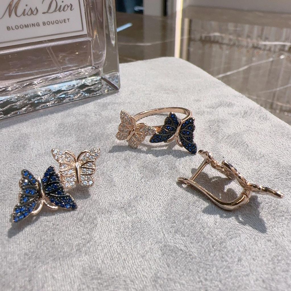 Gulkina Rose Gold Butterfly Jewelry Set with Micro-Inlaid Zircon Earrings & Ring