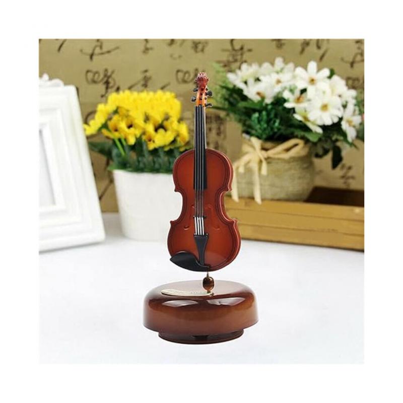 Violin music box, vintage rotatable base music box, classic realistic instrument, handmade model, birthday gift