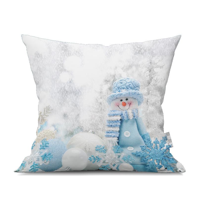 2022 New Christmas Snowman Peach Skin Pillow Case Cute Cartoon Waist Pad Back  Home Decoration