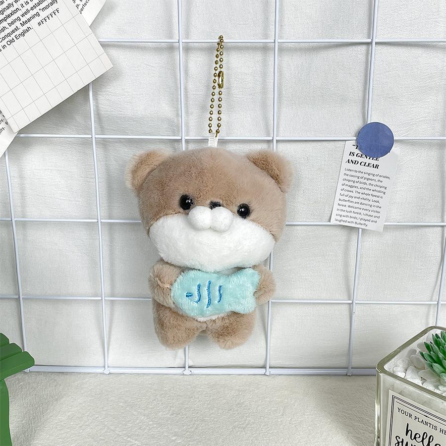 Whimsical Otter Plush Keychain Featuring Fish Design Sweet Ice Cream Animal Pendant