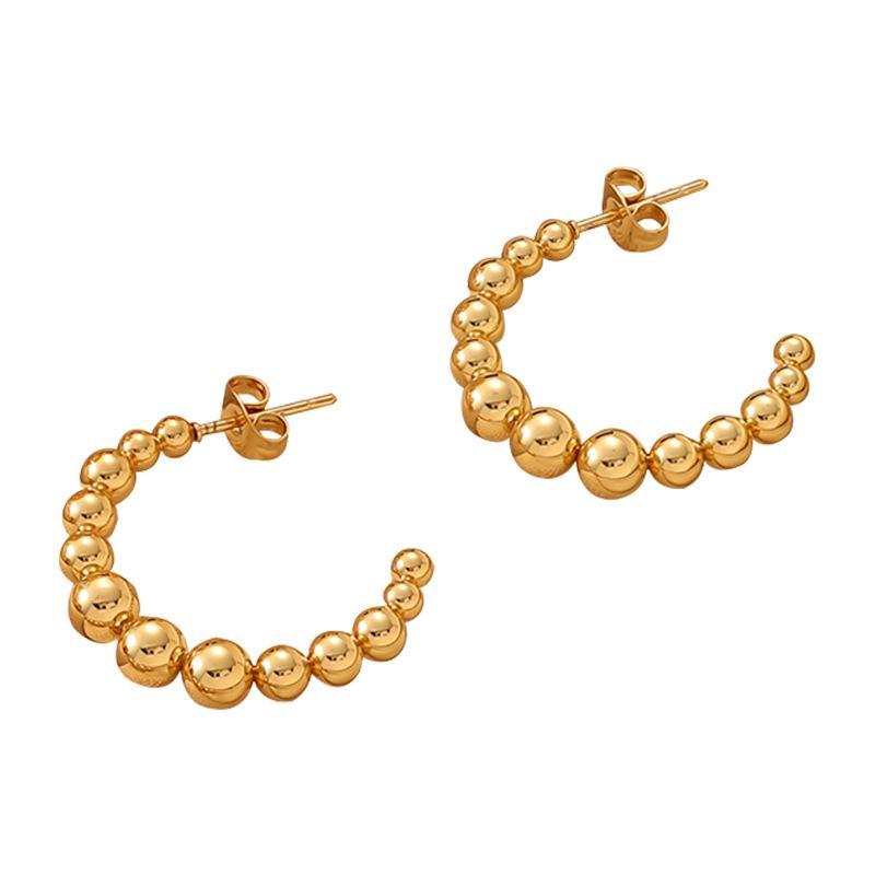 Stainless Steel Gold Color Hoop Earrings Retro Geometric Twisted Beaded C Shape Earring Jewelry For Women Daily Party Decor