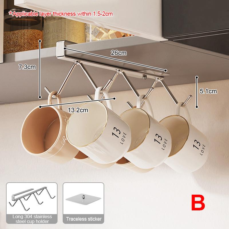 

Держатель для кофейных чашек на 4/6 крючков, из нержавеющей стали, крючок для хранения, многофункциональная кухонная стойка для шкафа без сверления