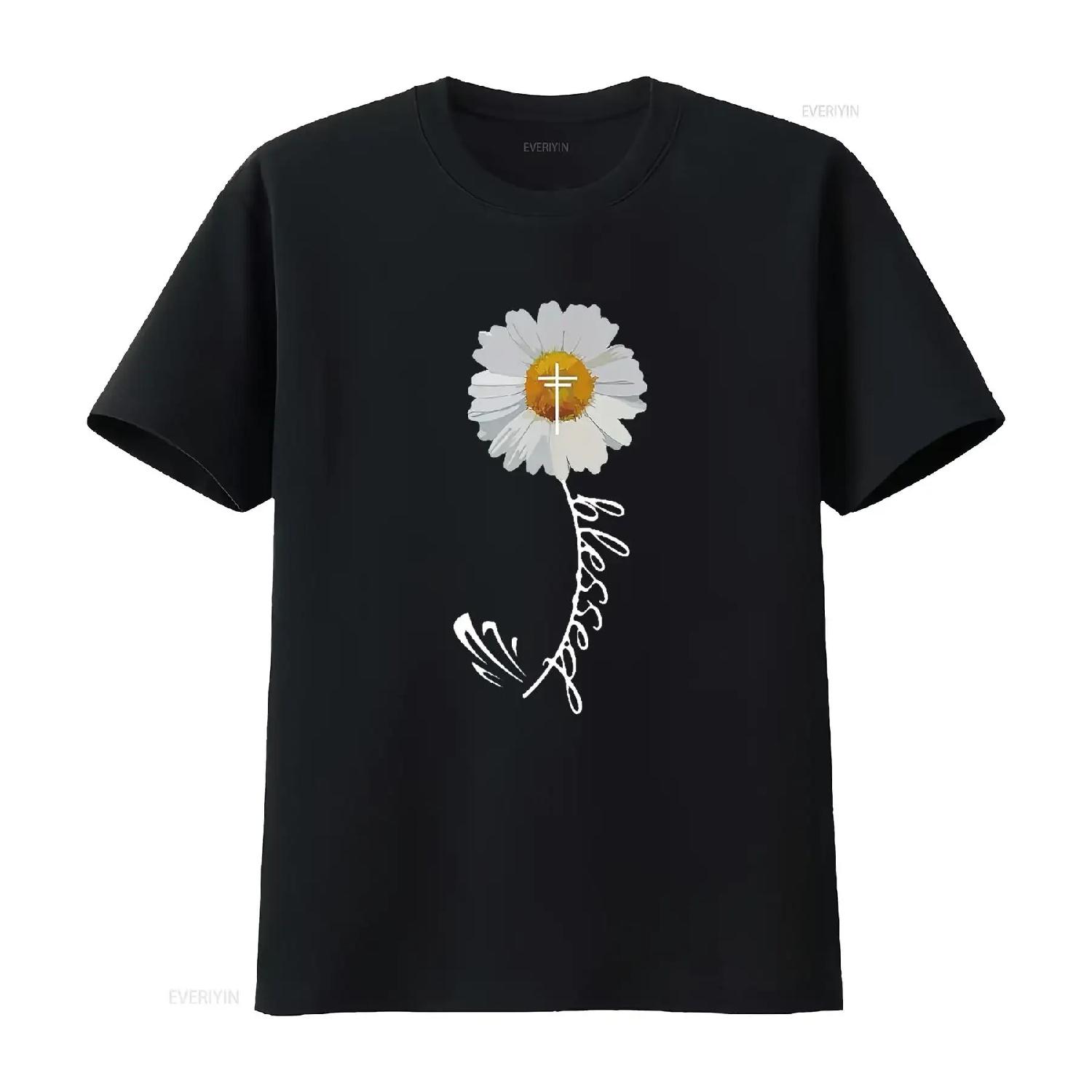 

Blessed Cross Bible Trendy Christian Religious Daisy Womens T Shirt Black 4X Large vintage Washed Stylish homme streetwear XXXXXL різнокольоровий