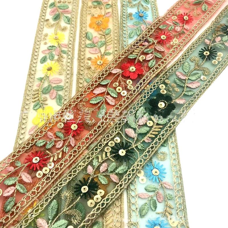 1 Yards Lace Trim Ribbon Ethnic Clothing Embroidery Sequin Fabric Webbing Accessories