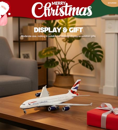 QIYUMOKE 1/240 Scale A380 British Airways Model Kit (30cm Long) - Airbus A380 Resin Airplane Model with Display Stand, Aviation Gift and Display Decor